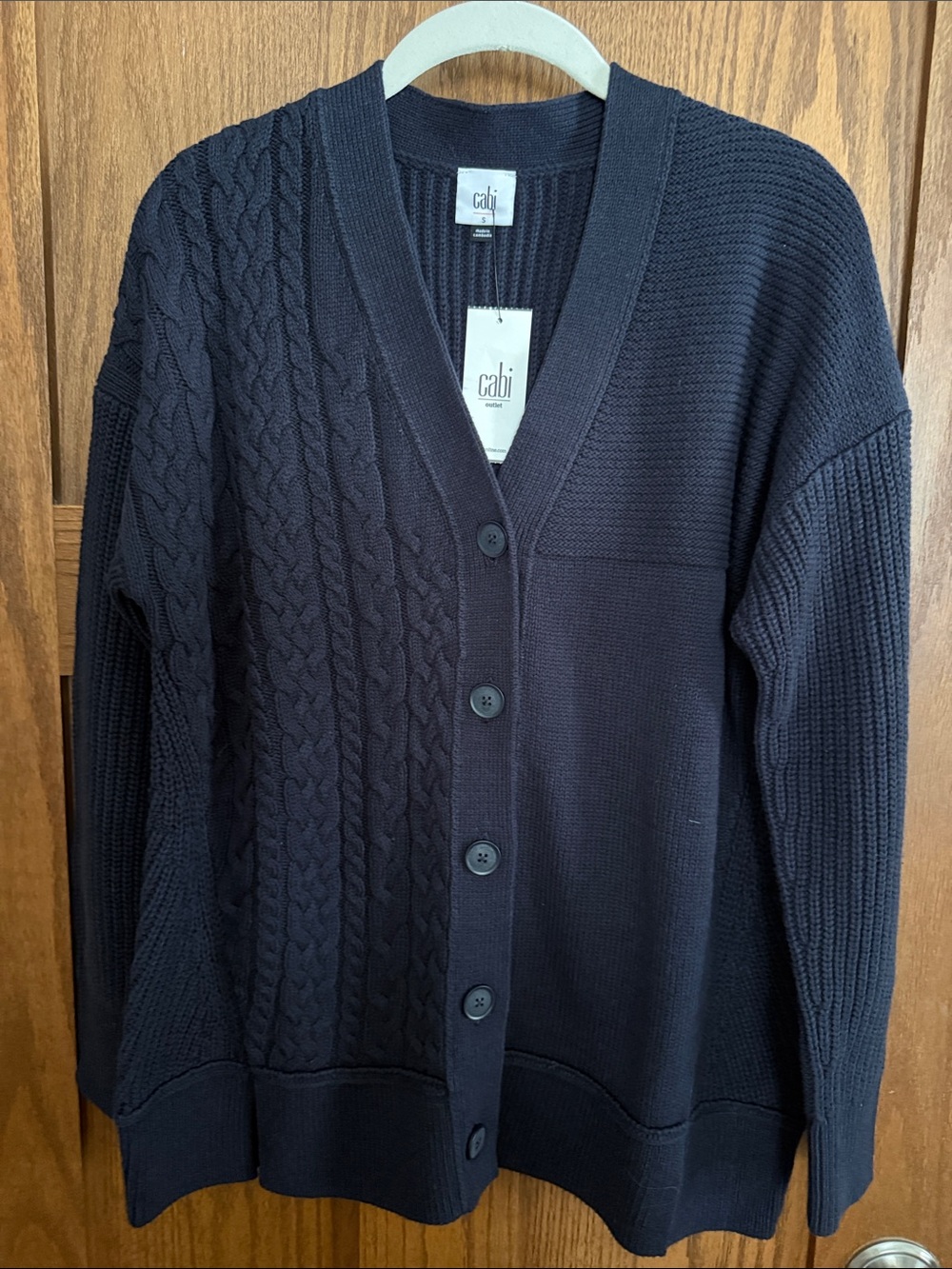 CAbi Women’s Navy Cable & Ribbed V-Neck Cardigan